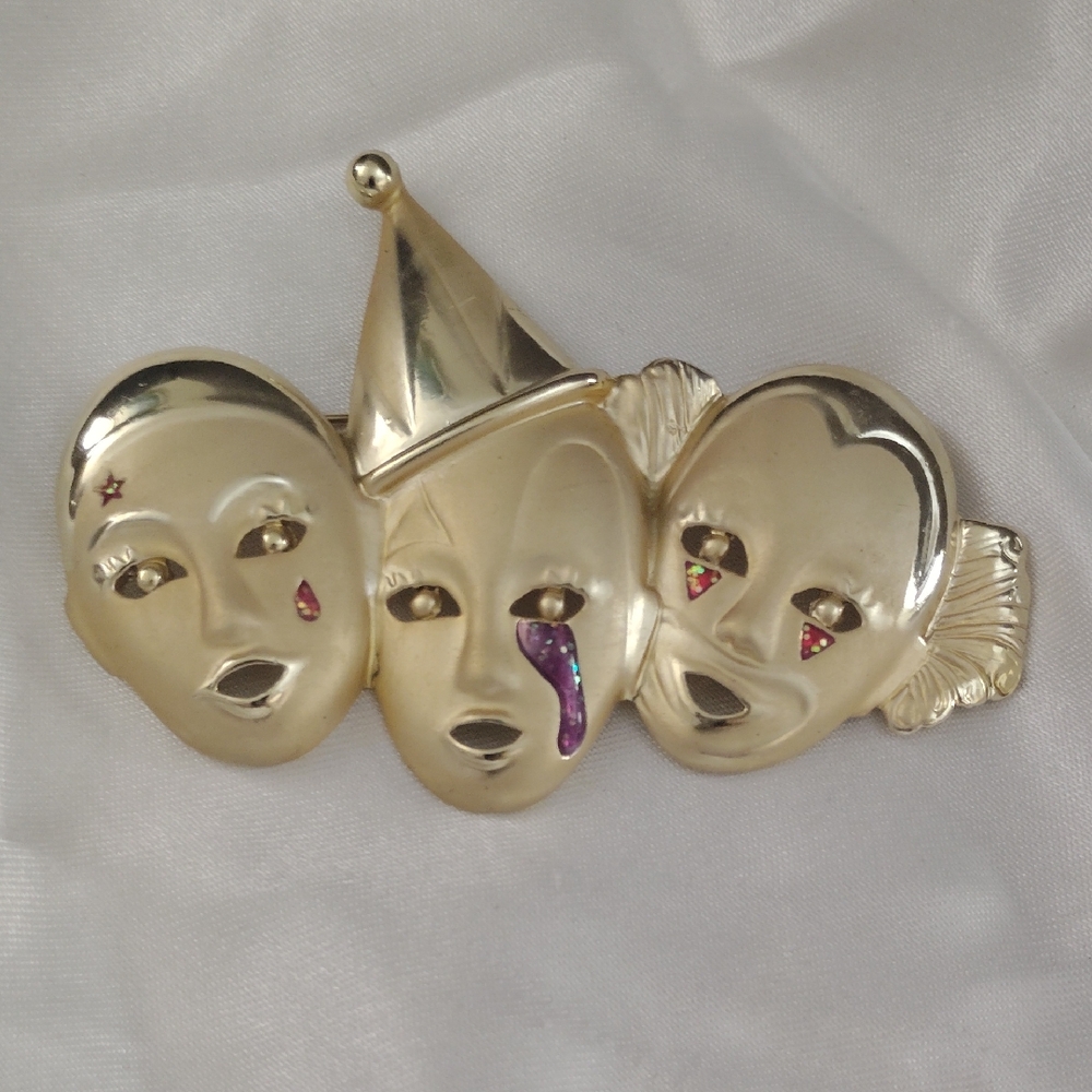 Gold and Purple Theatrical Mask Brooch